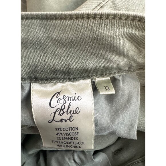 Cosmic Blue Love cropped denim stretch pants women's Size 33 command green new - Picture 6 of 6